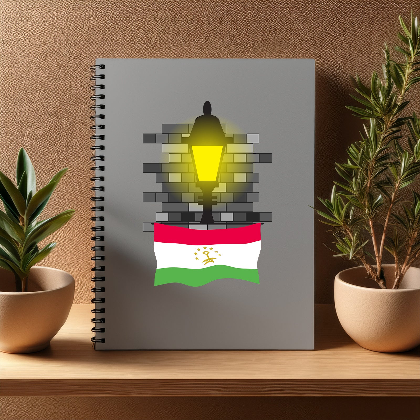 Tajikistan  Street Lamp Bricks Notebook
